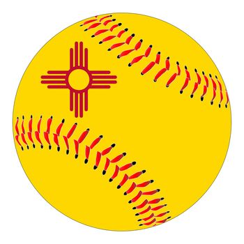A new white baseball with red stitching with the New Mexico state flag overlay isolated on white