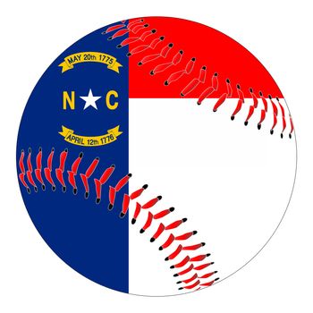A new white baseball with red stitching with the North Carolina state flag overlay isolated on white