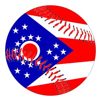 A new white baseball with red stitching with the Ohio state flag overlay isolated on white