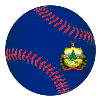 A new white baseball with red stitching with the Vermont state flag overlay isolated on white
