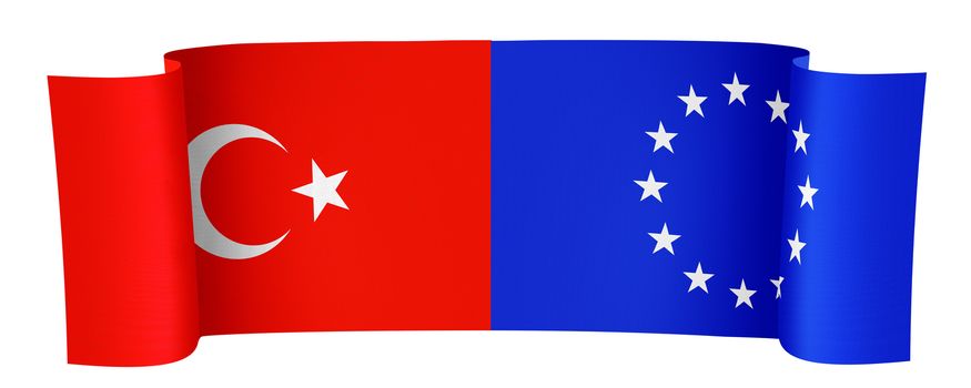 illustration of the Turkey and EU flags on white background