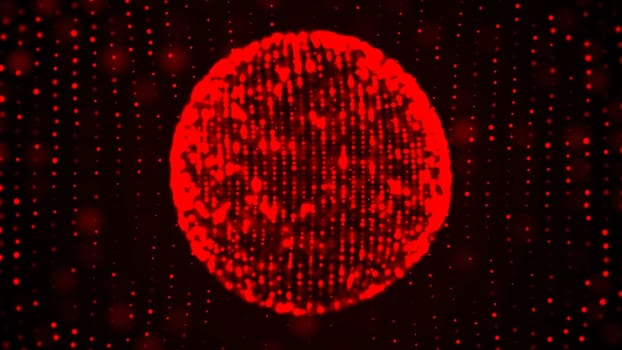 Colorful sphere in space with glowing particles. Abstract background. 3d rendered