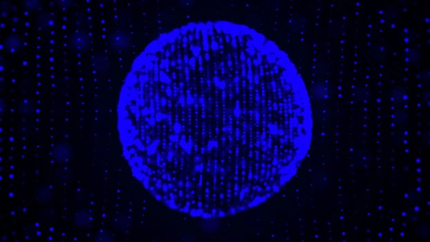 Colorful sphere in space with glowing particles. Abstract background. 3d rendered