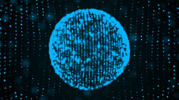 Colorful sphere in space with glowing particles. Abstract background. 3d rendered