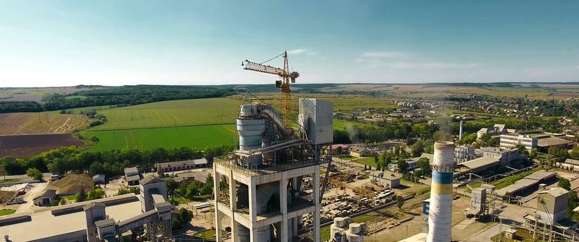 Panorama of the cement plant. Large cement plant. The production of cement on an industrial scale in the factory.