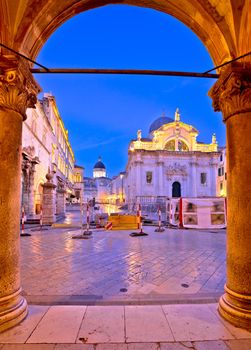 Stradun in Dubrovnik arches and landmarks view at dawn, Dalmatia region of Croatia