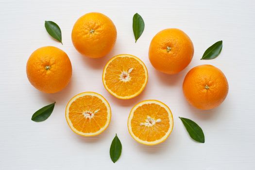 Fresh orange citrus fruit isolated on white background.  Top view