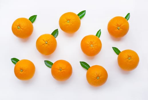 Fresh orange citrus fruit isolated on white background.  Top view