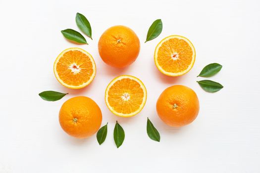 Fresh orange citrus fruit on white background. Top view