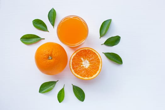 Fresh orange citrus fruit isolated on white background.  Top view