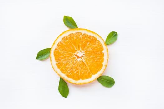 Slice of fresh orange  citrus fruit isolated on white background.