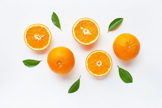 Fresh orange citrus fruit isolated on white background.  Top view