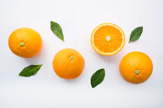 Fresh orange citrus fruit on white background. Top view