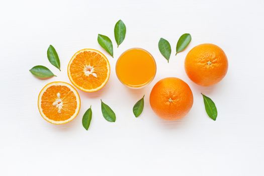 Fresh orange citrus fruit on white background. Top view