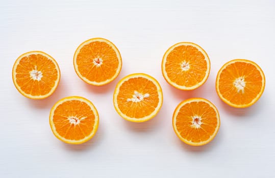 Fresh orange citrus fruit isolated on white background.  Top view