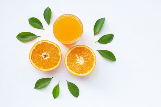 Fresh orange citrus fruit on white background. Top view