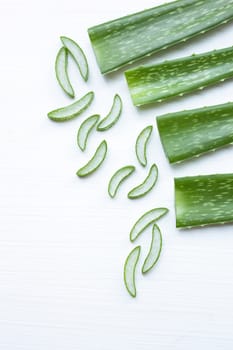 Aloe Vera sliced and leaf isolated on white background.