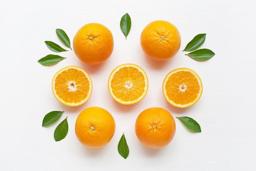 Fresh orange citrus fruit on white background. Top view