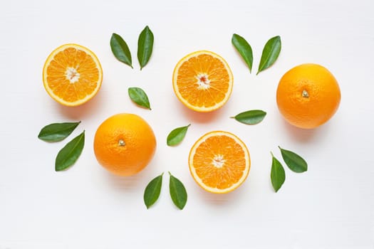 Fresh orange citrus fruit isolated on white background.  Top view
