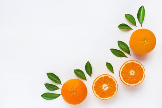 Fresh orange citrus fruit isolated on white background.  Top view