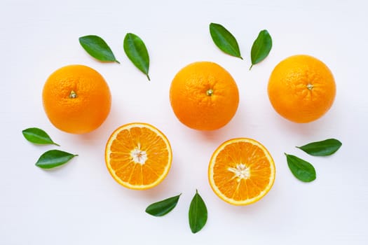 Fresh orange citrus fruit isolated on white background.  Top view