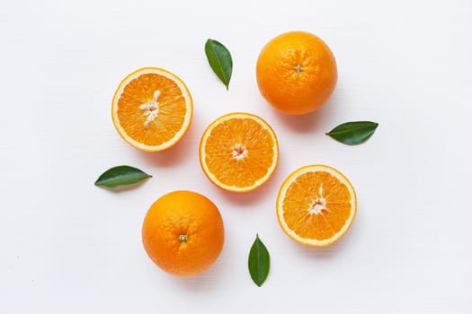 Fresh orange citrus fruit isolated on white background.  Top view