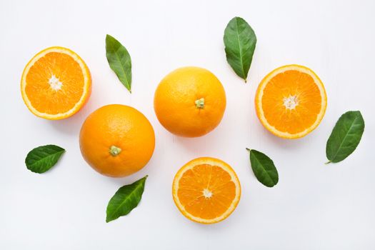 Fresh orange citrus fruit on white background. Top view