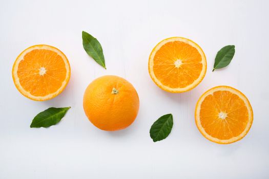 Fresh orange citrus fruit on white background. Top view
