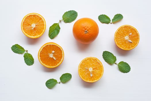 Fresh orange citrus fruit on white background. Top view