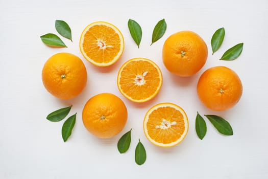 Fresh orange citrus fruit isolated on white background.  Top view