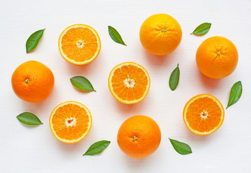 Fresh orange citrus fruit on white background. Top view