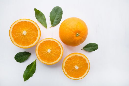 Fresh orange citrus fruit on white background. Top view