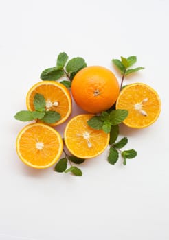 Fresh orange citrus fruit on white background. Top view