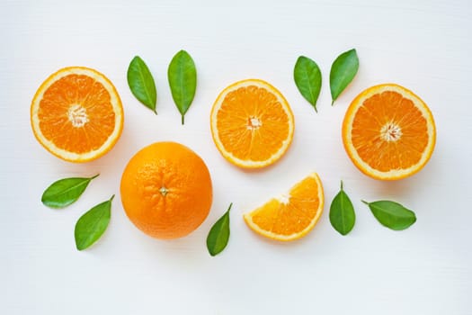 Fresh orange citrus fruit isolated on white background.  Top view