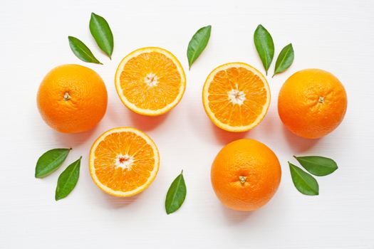 Fresh orange citrus fruit on white background. Top view