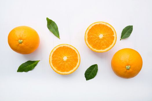 Fresh orange citrus fruit on white background. Top view