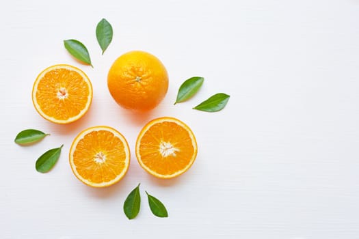 Fresh orange citrus fruit isolated on white background.  Top view