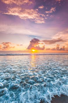 Radiant colorful sea beach sunset on Bali, Indonesia