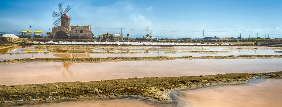 The scenic salt flats of Motya near Trapani, Sicily, Italy