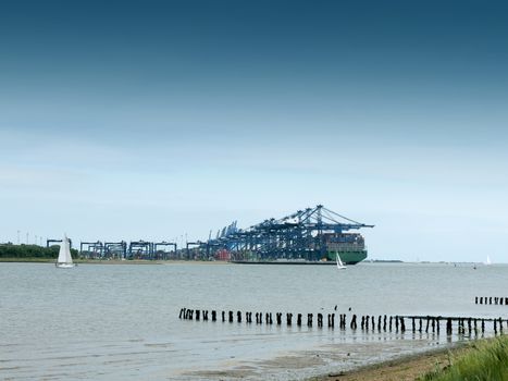 cargo shipping industry landscape river coast; Essex; UK