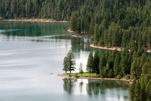 HOLLAND LAKE, MONTANA/USA - SEPTEMBER 19 : Scenic view of Lake Holland in Montana USA on September 19, 2013. Unidentified person.