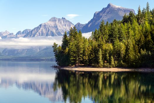 LAKE MCDONALD, MONTANA/USA - SEPTEMBER 20 : View of Lake McDonald in Montana on September 20, 2013. Unidentified people.