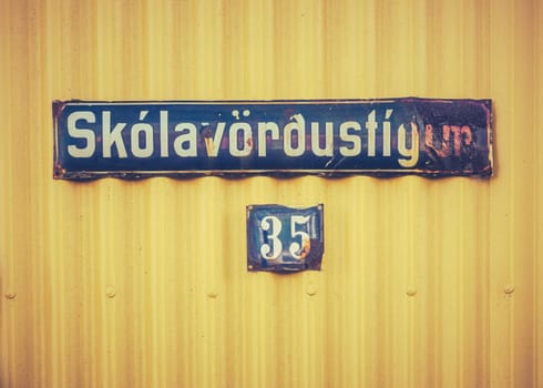 A Rustic Street Sign In Reykjavik Iceland