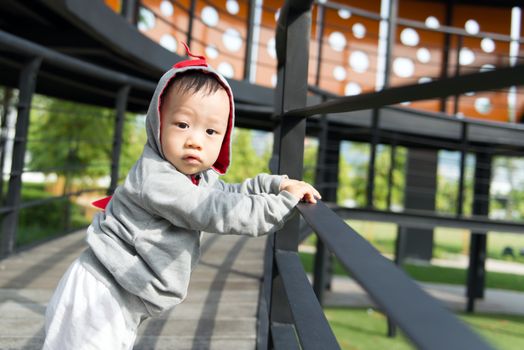 Portrait of little Asian baby boy at outdoor park
