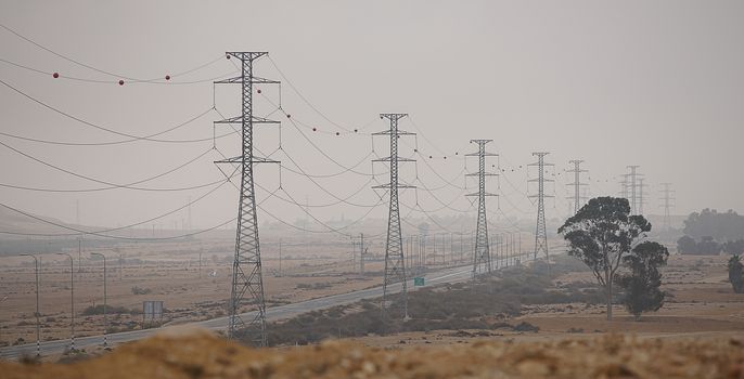 industrial landscape, electric poles in the desert