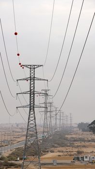 industrial landscape, electric poles in the desert