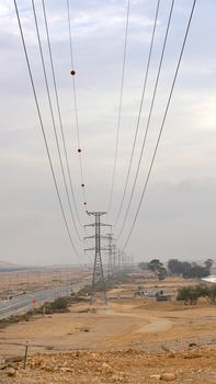 industrial landscape, electric poles in the desert