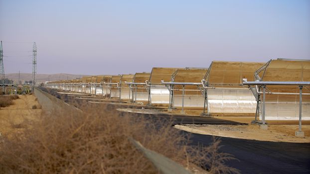 alternative energy, industrial landscape solar batteries in the desert