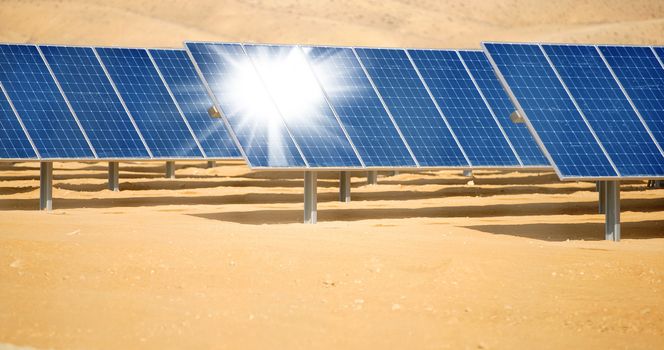 alternative energy, industrial landscape solar batteries in the desert