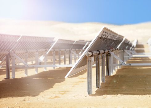 alternative energy, industrial landscape solar batteries in the desert